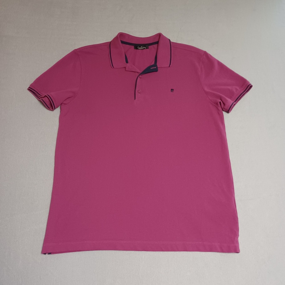 Pierre Cardin Mens Magenta Pink Cotton‎ Pique Polo Shirt Navy Trim L VR023-0-L